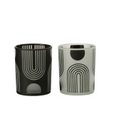 CANDLE HOLDER GLASS BLACK AND WHITE ASS2    - CANDLE HOLDERS